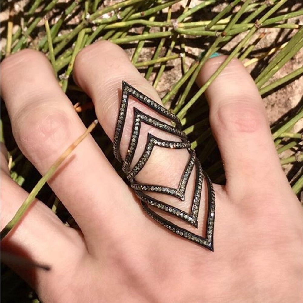 Lady Daisy oxidized sterling & diamond arrow ring
